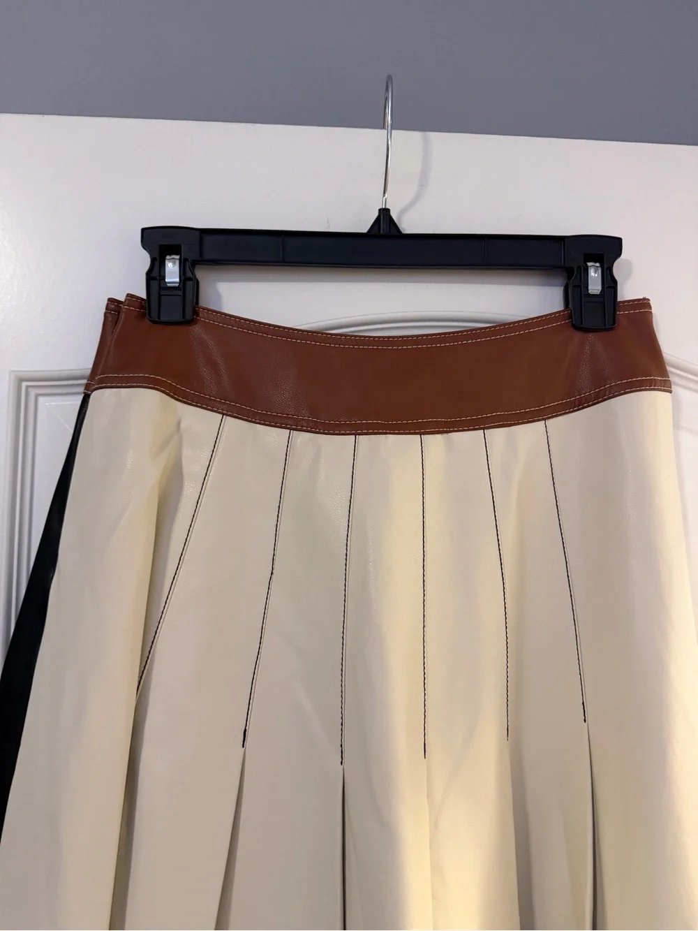 By Anthropologie Faux-Leather Colorblock Pleated Maxi Skirt Size 2 NWT